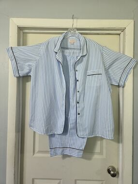 Cabernet Striped Pajama Set | Blue & White Short Sleeve Top & Pants Loungewear